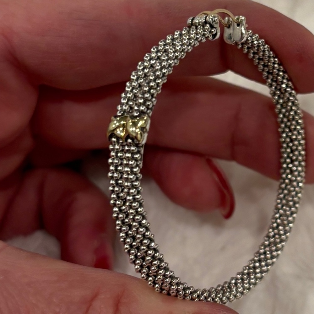 LAGOS Large Two-Tone X Caviar Hoop Earrings 18K Gold & Sterling Silver